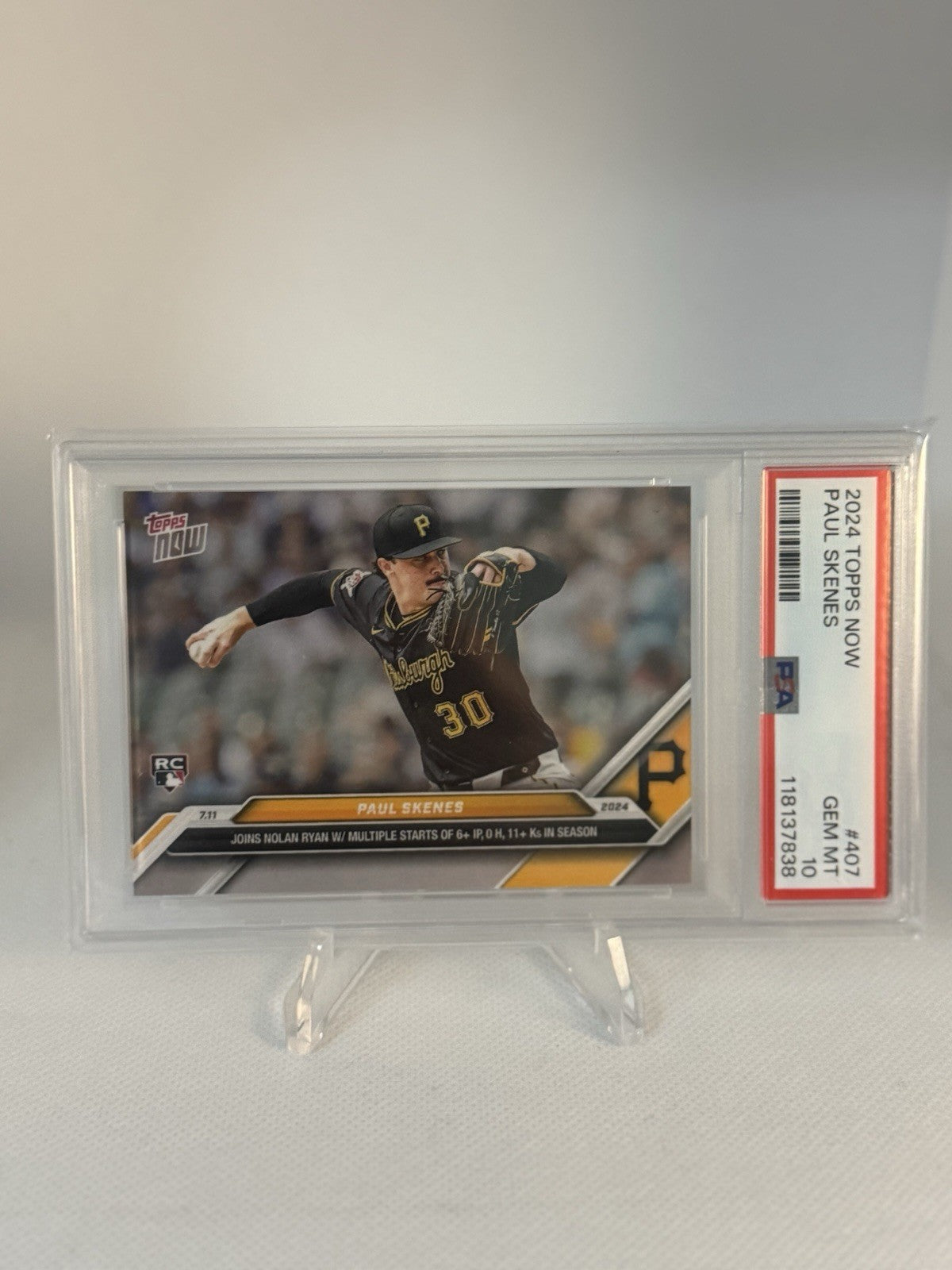 💎 2024 Topps Now PAUL SKENES RC #407 PSA GEM MT 10 rare ROOKIE card! NOLAN RYAN
