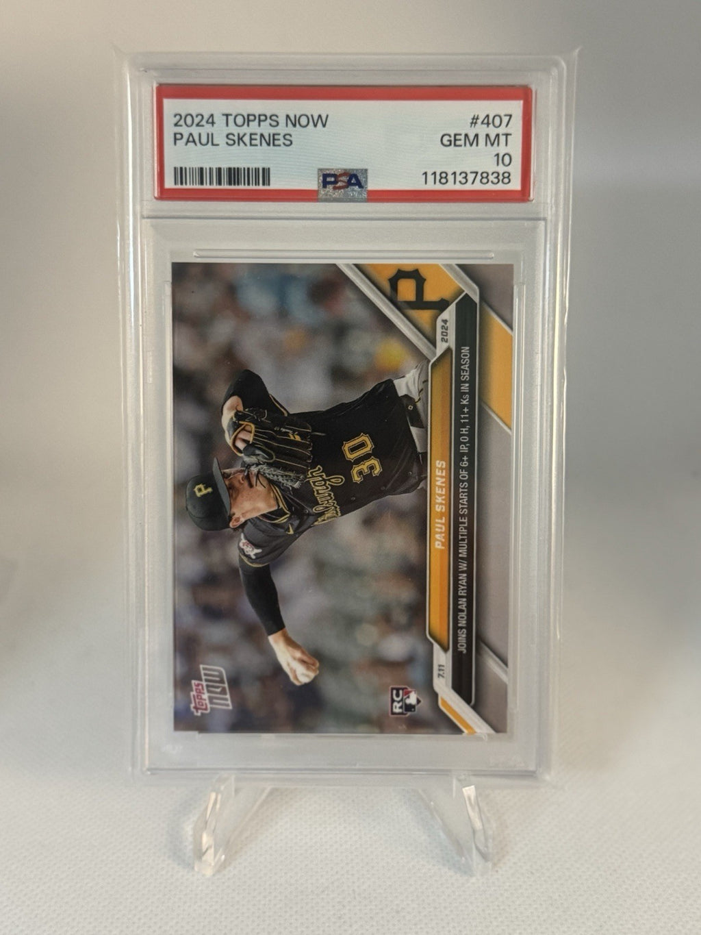 💎 2024 Topps Now PAUL SKENES RC #407 PSA GEM MT 10 rare ROOKIE card! NOLAN RYAN