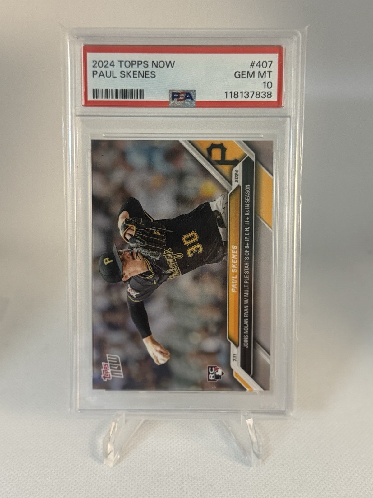 💎 2024 Topps Now PAUL SKENES RC #407 PSA GEM MT 10 rare ROOKIE card! NOLAN RYAN