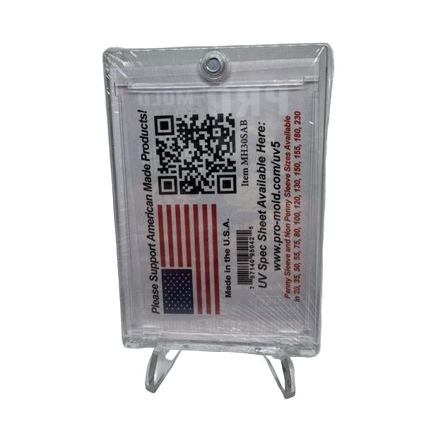 Clear plastic card with QR code, American flag, and text on a white background